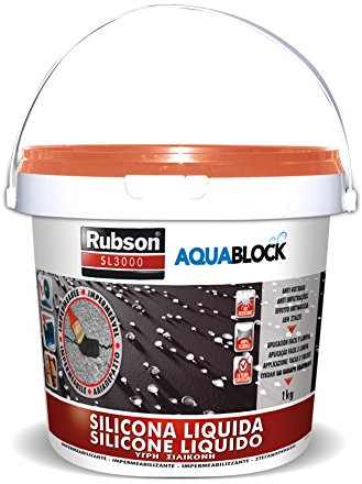 Rubson Aquablock SL3000 Silicona Líquida teja, impermeabilizante líquido para prevenir y reparar goteras y humedades, silicona elástica con tecnología Silicotec, 1 x 1 kg