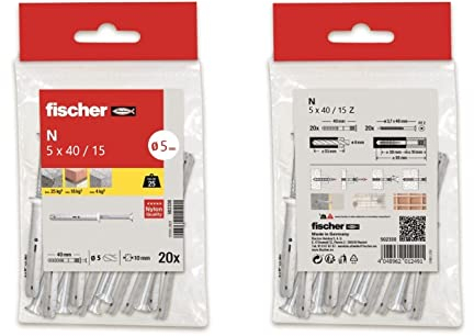 fischer - Tasselli e viti a colpo N 5x40, tasselli calcestruzzo, Borsa 20 pz