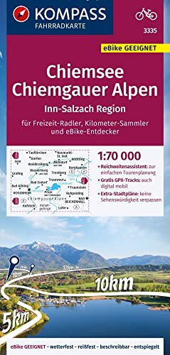 KOMPASS Fahrradkarte 3335 Chiemsee - Chiemgauer Alpen 1:70.000: reiß- und wetterfest mit Extra Stadtplänen