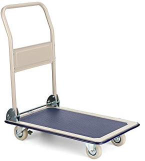 Transportwagen Plattformwagen, 150 kg Tragkraft, Vollgummiräder, mit klappbarem Schiebegriff, grau/blau
