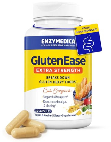 Enzymedica GlutenEase Extra Strength, Advanced Gluten Digestive Enzymes for Women and Men, Fast-Acting Formula for Bloating Relief & Digestive Health, 30 Capsules