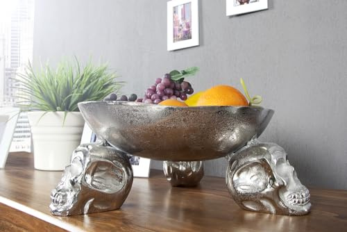 invicta INTERIOR Deko-Schale SKULL - 35cm - silber - Aluminium Totenkopf | Montiert geliefert, pflegeleichte Oberfläche, extravagantes Design, Eyecatcher, vielseitig einsetzbar, Dekoration