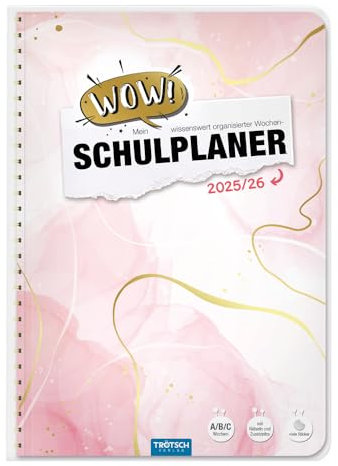 TRÖTSCH - Schulplaner WOW Marble 25/26: Planer Schülerkalender Hausaufgabenheft Timer