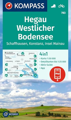 KOMPASS Wanderkarte 783 Hegau Westlicher Bodensee, Schaffhausen, Konstanz, Insel Mainau 1:50.000: 4in1 Wanderkarte, mit Aktiv Guide und Detailkarten ... Verwendung in der KOMPASS-App. Fahrradfahren.