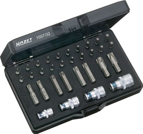 Hazet Werkzeug-Satz 1557/32, 1/4 Zoll (6,3 mm) Sechskant, Innen TORX Profil | Antrieb 1/4 Zoll (6,3 mm) Sechskant massiv, Abtrieb Innen TORX Profil, Länge 185 mm, Breite 153 mm, Höhe 52 mm, 693 g