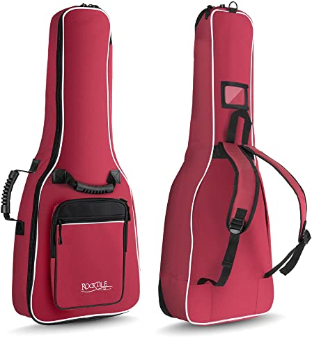 Rocktile 1/2 Klassik-Gitarrentasche (gepolsterter Gigbag, Rucksackgarnitur, 2 Außentaschen) weinrot
