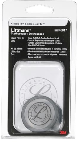Littmann Reservdelssats för Classic III, Card IV, CORE, 40017, Grå | Innehåller små mjukt tätande Snap Tight-öronoliver, justerbara membran för vuxna och barn, köldskyddsring