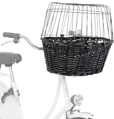 TRIXIE dog basket for the front of the bike up to 5 kg 50 × 41 × 35 cm - woven dog bike basket for the handlebars - in a chic wicker look with plastic grille, 2818