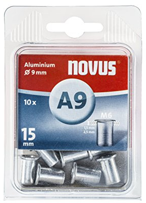 Novus Blindnietmutter Ø9 mm Aluminium, M6 Gewinde, 15 mm Länge, 10x Nietmutter, für Kunststoff und Leichtbaumaterial