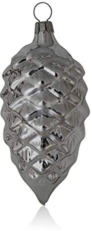 Lauschaer Glas Christbaumschmuck Tannenzapfen Silber Glanz 4 Stück Christbaumschmuck Weihnachtsbaumschmuck mundgeblasen