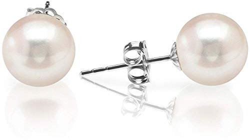 PAVOI Handpicked AAA+ Rhodium Plated 925 Sterling Silver Round White Freshwater Cultured Pearl Earrings | Pearl Earrings for Women - 5mm