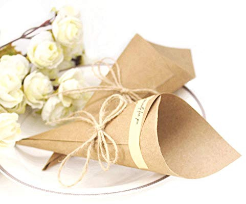 JZK 50x Kraftpapier Hochzeits Konfetti Kegel Platzhalter für Hochzeit geschenke box Süßigkeiten box Party Snack Halterbox für Geburtstagsfeier Taufe Heilige Kommunion, DIY Grußkarte