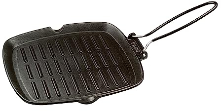 Excelsa Dieta Grill Bistecchiera Quadrata con Manico Pieghevole, Ghisa Smaltata, Antiaderente, Nero