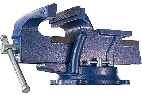 tectake® Schraubstock drehbar, Amboss, Tischschraubstock massiv, Gusseisen schwer, 360° drehbar, mit Drehteller für Montage Werktisch, Werkbänke, Werkstatttisch - Spannweite 165 mm