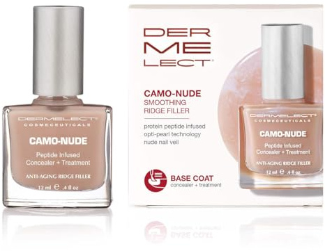 Dermelect Camo-Nude Concealer + Treatment - Nailcare Base Coat with Keratin Protein Peptides, Biotin, Strengthening, Smoothing & Concealing Treatment for Nail Ridges, Yellowing, Splitting Nails 0.4 oz