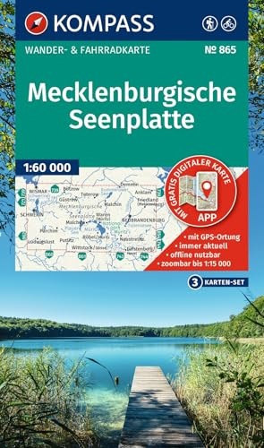 KOMPASS Wanderkarten-Set 865 Mecklenburgische Seenplatte (3 Karten) 1:60.000: Wander- und Fahrradkarte in einem - inklusive Offline-Verwendung in der KOMPASS-App. Wander-& Radwege.