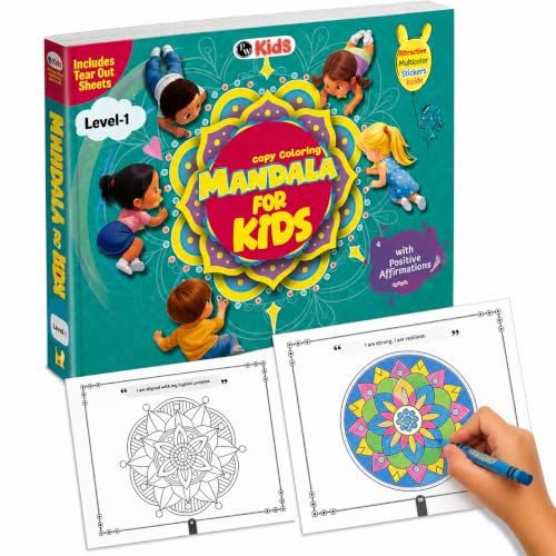 Mandala Art Coloring Book For Kids Level-1 | Copy Coloring Book with Tear Out Sheets, Mandala Sticker Set & Positive Affirmation, Improving Concentration & Creativity | Thoughtful Gift for Kids