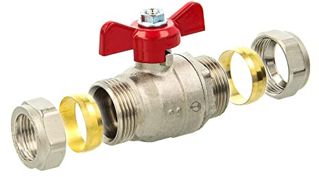 tecuro-Kugelhahn Ø 22 mm mit Klemmringverschraubung für Kupfer- und Edelstahlrohre - Temperaturbereich -10°C bis +150°C, Messing