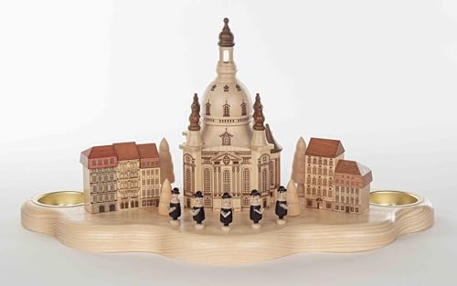 Rudolphs Schatzkiste Kerzenhalter Kurrende mit Dresdener Frauenkirche und Häuser HxLxB 17x31x14.5cm NEU Kerzenleuchter Leuchter Wachskerze Kirche Holz Weihnachten Seiffen Erzgebirge