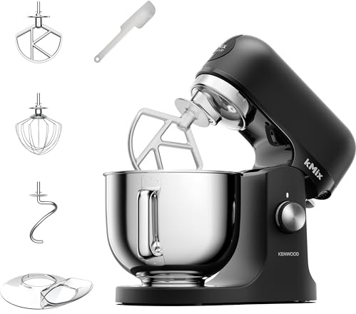 Kenwood kMix Sleek Black - Stand Mixer for Easy Baking, 5L Stainless Steel Bowl, Planetary Mixing, Metal Body, Variable Speed Control, 3-Piece Patisserie Set & Splash Guard, 1000W, Black (KMX751ABK)