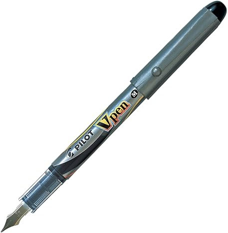 Pilot VPen Disposable Fountain Pen Silver Barrel 0.58 mm Tip - Black, Single Pen