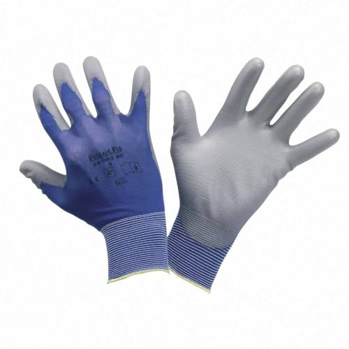 Honeywell 2400260-10 Perfect Poly Skin-Handschuhe, Polyamid-Strickhandschuh, graue Polyurethanbeschichtung auf Handfläche und Fingerspitzen, blaue Farbe, 24 cm Länge, Größe 10 (BOX mit 10 Paaren)