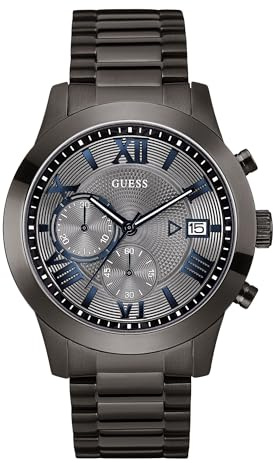 GUESS Stainless Steel Gunmetal Chronograph Bracelet Watch with Date. Color: Gunmetal (Model: U0668G2)
