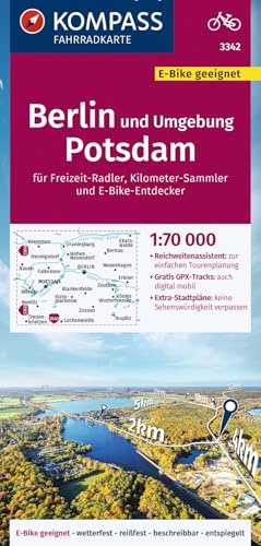 KOMPASS Fahrradkarte 3342 Berlin und Umgebung, Potsdam 1:70.000: reiß- und wetterfest mit Extra Stadtplänen