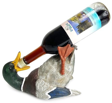 Rivers Edge Products 750ml Wine Bottle Holder - Hand-Painted Poly Resin Animal Kitchen Decor - Unique, Rustic Home Decor for Countertop and Bar - Wine Accessories for Wine Lovers