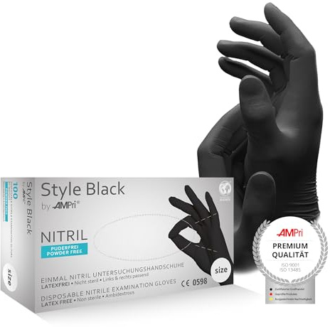 Guantes de nitrilo, negros, 100 unidades/caja, talla XS, sin polvo, Style Black de Med-Comfort: Guantes desechables de nitrilo disponibles en tallas XS, S, M, L, XL, XXL