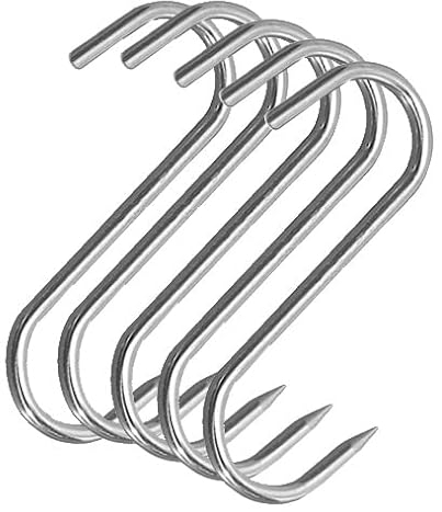 5 Stück S-Fleischhaken aus rostfreiem Edelstahl, 4mm x 80mm, S-Haken, Fleischerhaken, Metzgerhaken, Räucherhaken