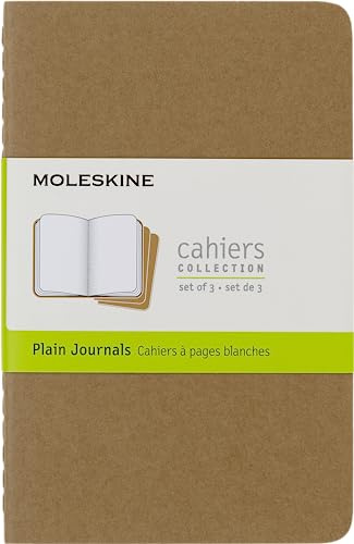 Moleskine Cahier Journal, Set 3 Notebooks with Plain Pages, Cardboard Cover with Visible Cotton Stiching, Colour Kraft Brown, Pocket 9 x 14 cm, 64 Pages