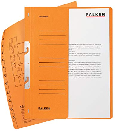 FALKEN 50x Einhakhefter aus Recycling-Karton für DIN A4 orange | Made in Germany mit halbem Vorderdeckel und Behördenheftung Hefter Sammelmappe Dokumentenmappe