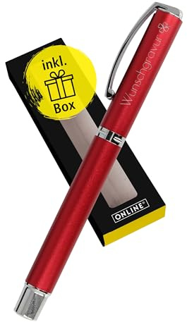 Online Personalisierter Füller mit Gravur Vision Wild Berry als Geschenk I Klares Design, satiniertes Aluminium, Iridium-Feder M I Roter Füllfederhalter inkl. Geschenkverpackung