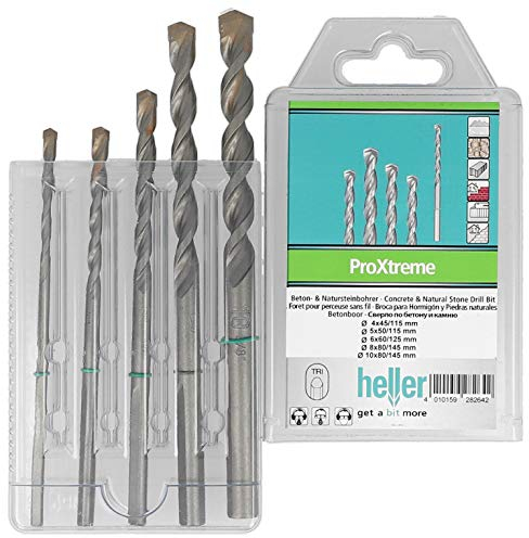 Heller Tools 3750 ProXtreme Profi Schlagbohrer für Beton und Naturstein, Set 5-teilig Ø 4/5/6/8/10 mm, steinbohrer set, bohrer set beton, betonbohrer, akkuschrauber