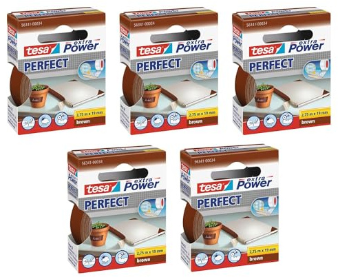 Tesa extra Power – Juego de 5 cintas adhesivas, 19 x 2,75 m, color marrón