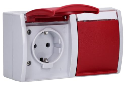 Busch-Jaeger 20/2 EW/DVN-53 SCHUKO Doppelsteckdose EDV mit Klappdeckel grau/blaugrün/rot Ocean IP44 2CKA002084A0700