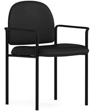 Flash Furniture Steel Stackable Reception Chair with Arms, Black Vinyl