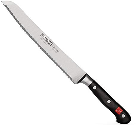 Burgvogel Solingen Comfort Line scharfes Brotmesser Linkshänder geschmiedet 23 cm Wellenschliff rostfrei spülmaschinenfest genietet schwarz hochwertig Brotmesser mit Welle für Linkshänder Comfort Line (9 Zoll = 23 Cm)