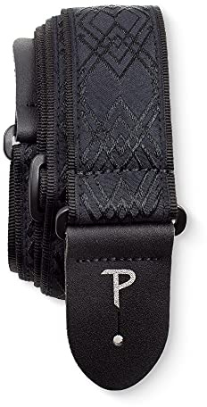 Perri’s Leathers Jacquard Guitar Straps, 39 to 58, Black Satin Diamonds, Adjustable Length, Leather Ends, Non-Slip & Durable, Electric, Bass, Acoustic Guitar Strap