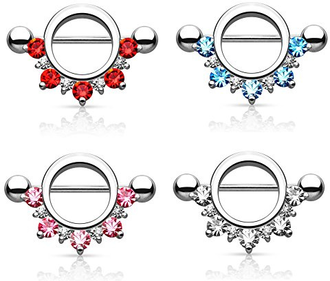 Paula & Fritz® Brustwarzen-Piercing Brustpiercing Frau Maenner Intimpiercing Mann Nippelpiercing Reif Kranz Zirkonia Edelstahl Chirurgenstahl 316L K15780_Set