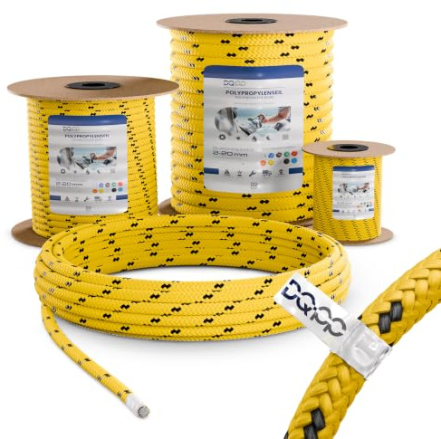DQ-PP POLYPROPYLENSEIL – 2mm – 20m – GELB – Traglast bis 82 kg Flechtleine Textilseil Schnur Rope Kordel Kunststoffseil geflochten