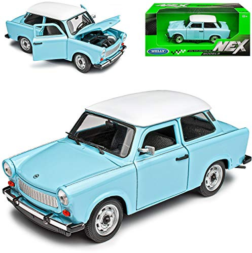 Welly Trabant 601 Limousine Blau mit Weißem Dach 1/24 Modell Auto mit individiuellem Wunschkennzeichen