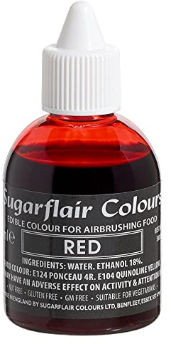 Sugarflair Airbrush Colouring Lebensmittelfarbe, Red, 60 ml | Essbare Lebensmittel Farbe Flüssig, Airbrush-Farbe für Kuchen, Cupcakes, Zuckerguss und Kuchendekorationen