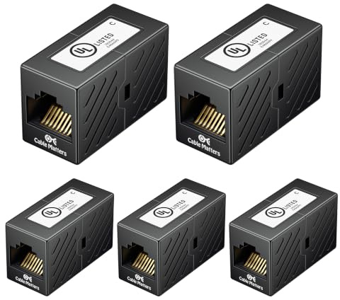 Cable Matters [UL Listed] 5-Pack 10Gbps Cat 6 Ethernet Coupler (RJ45 Coupler, Cat6 RJ45 Female to Female Adapter, Ethernet Extender Adapter) in Black, Compatible with Cat6A, Cat5e