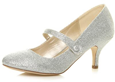 AJVANI Womens Ladies Low mid Heel Mary Jane Strap Work Party Court Shoes Pumps Size