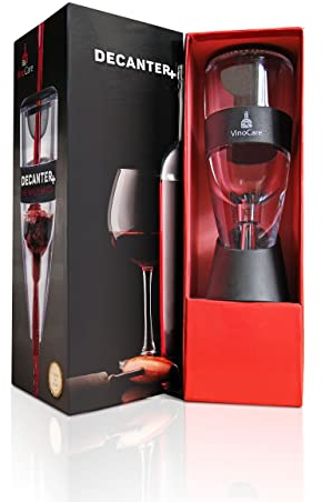 Aérateur de Vin avec Support Anti-Gouttes VINOCARE ® - Décanteur à vin en édition Sommelier avec Coupe-Capsule et Housse de Rangement - Sublimez Vos vins préférés instantanément