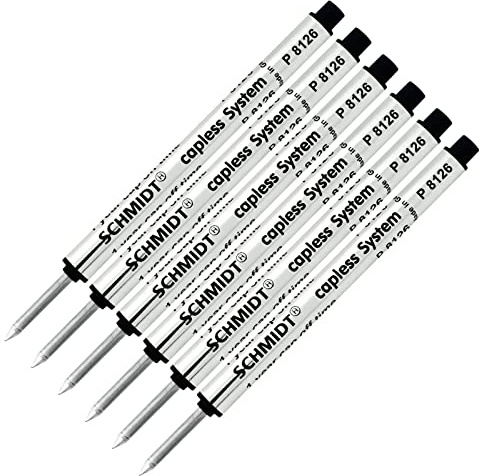 Schmidt Black Ink Fine Rollerball Refill Pen Capless System P8126 6er Pack 0,6 mm Spitze Made in Germany