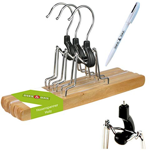 3 Stk. DIES&DAS Designer Qualitäts Hosenspanner aus Holz mit Filzeinlage rutschfest 26 cm mit 360 Grad drehbaren Haken aus Lotusholz Hosenbügel Hosenklammer Hosenspannbügel Spannbügel Kleiderbügel Kleiderspanner Klammerbügel Hosenhalter Hosenklemmbügel Klemm Bügel in einem sehr schönen Design Original nur von DIES&DAS