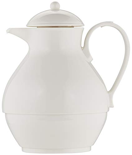 Helios Nostalgie Thermoskanne Weiß 1L - 6h Heiß - Hält Getränke heiß & kalt – 100% dichter Drehverschluss – Einfache Reinigung – Geeignet für Tee & Kaffee